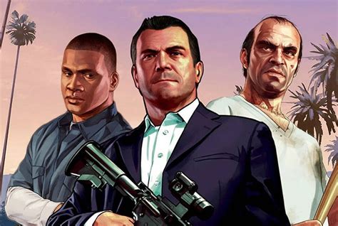 Ilustracja przedstawiająca jednego z bohaterów GTA 5 podczas napadu