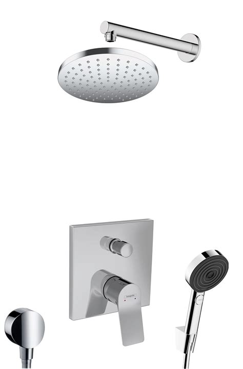 Kompletny system prysznicowy Hansgrohe z deszczownicą i słuchawką