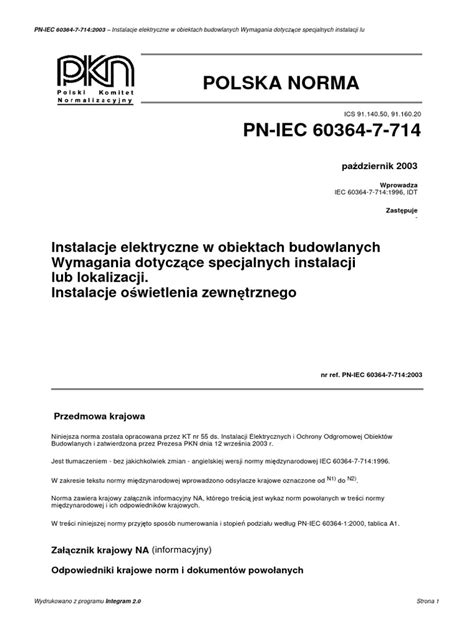 Diagram przedstawiający normę PN-IEC 60364-6-61
