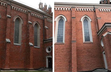 Detale ceglanej elewacji ze słupami