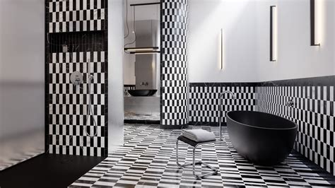 Łazienka w stylu Space Age z geometrycznymi kształtami