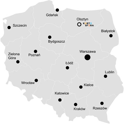 Mapa Polski z zaznaczonymi Gnieznem i Poznaniem