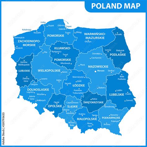 Mapa Polski z zaznaczonym województwem łódzkim i kilkoma mniejszymi miastami w regionie