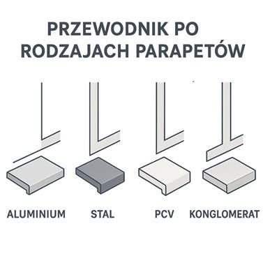 Diagram przedstawiający różne rodzaje parapetów zewnętrzne i wewnętrzne