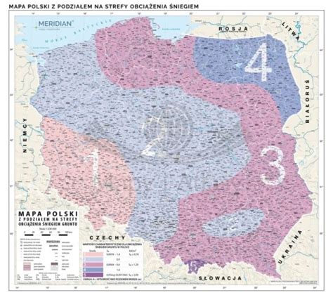 Mapa Polski z podziałem na strefy obciążenia śniegiem i wiatrem