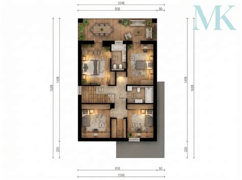 Przykładowy układ funkcjonalny parterowego domu typu bungalow