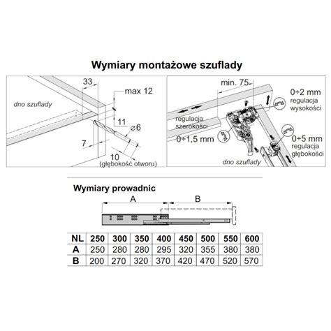 Diagram pokazujący montaż wieszaka noniuszowego do stropu