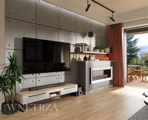 Minimalistyczne wnętrze z betonem architektonicznym na ścianie