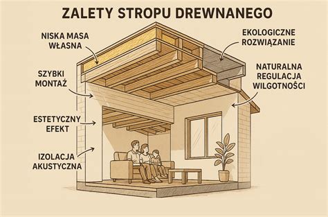 Przekrój ocieplonego stropu drewnianego z legarami i wełną mineralną