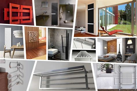 Różne materiały grzejników dekoracyjnych: stal, aluminium, szkło, kamień