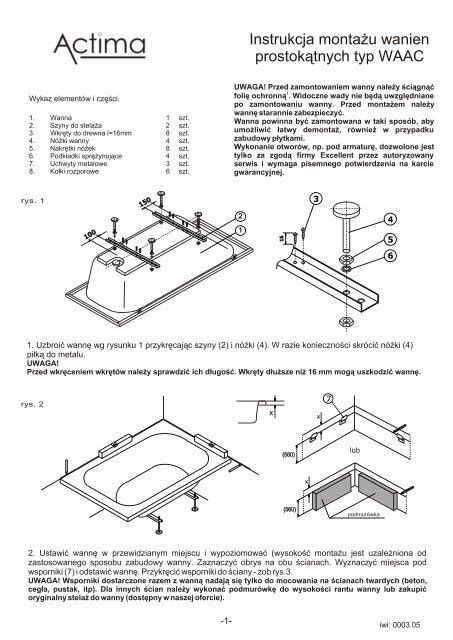Schemat montażu wanny z wykorzystaniem nośnika styropianowego
