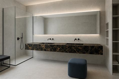 Elegancka łazienka z umywalką i okładziną ścienną ze spieku kwarcowego Laminam