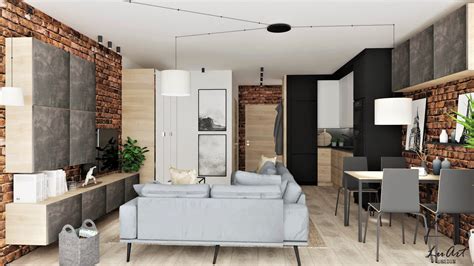 Salon w stylu industrialnym z białą cegłą