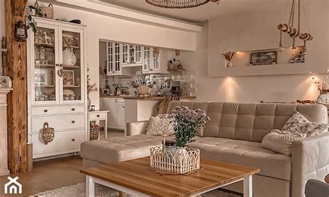 Salon w stylu Scandi Boho z białą cegłą