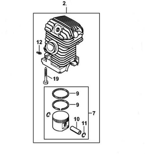 diagram montażowy zestawu cylindra z tłokiem