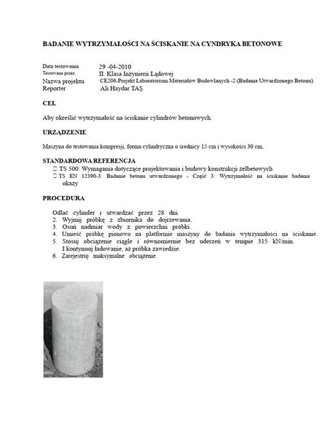 Test wytrzymałości betonu na ściskanie