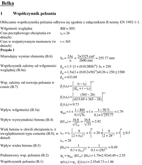 Diagram przedstawiający współczynnik pełzania w funkcji czasu dla różnych warunków otoczenia
