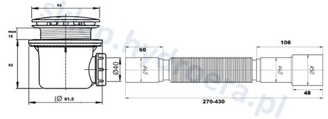 diagram przekroju brodzika stal nierdzewna z odpływem