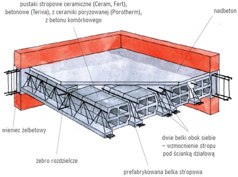Schemat przekroju elementu żelbetowego z widoczną otuliną betonową i zbrojeniem podpartym na dystansach