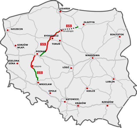 Schemat dróg ekspresowych S1 i S52 w okolicach Bielska-Białej