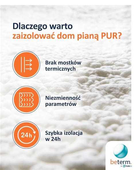Diagram pokazujący eliminację mostków termicznych przez natrysk pianki PUR