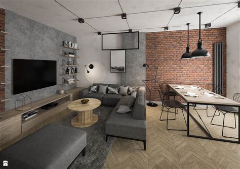 Salon z ceglaną ścianą w stylu industrialnym