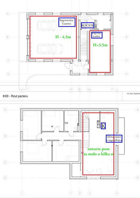 plan domu z zaznaczonymi potencjalnymi miejscami na system wentylacyjny