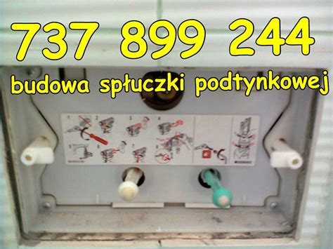 Budowa wewnętrzna spłuczki podtynkowej z zaznaczonym zaworem napełniającym i spustowym