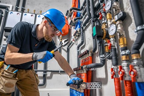 Hydraulik pracujący przy instalacji rur