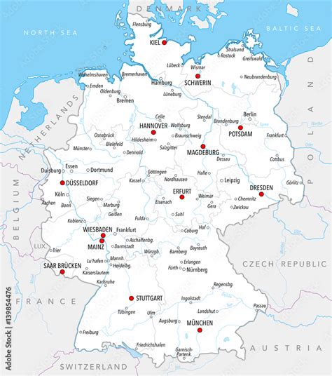 Mapa Niemiec z zaznaczonymi dużymi miastami