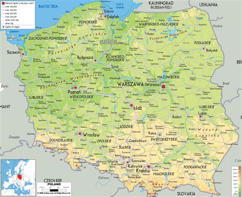Mapa Polski z zaznaczonymi Rzeszowem i Katowicami