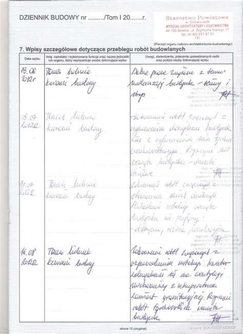 Zapisy w dzienniku budowy