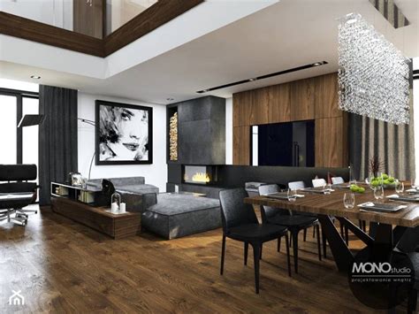 Salon z elementami drewna i gresiem marmurowym