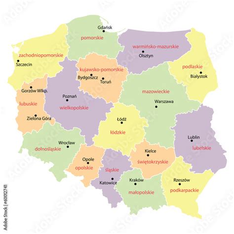 Mapa Polski z zaznaczonymi województwami wielkopolskim i lubuskim