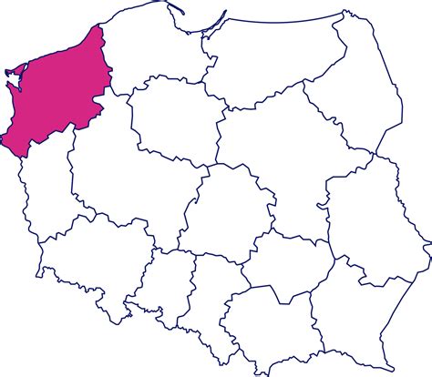 Mapa Polski z zaznaczonym województwem zachodniopomorskim i Choszcznem
