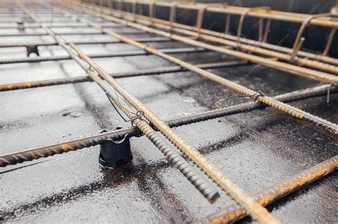 Pręty zbrojeniowe ułożone na dystansach w wykopie fundamentowym